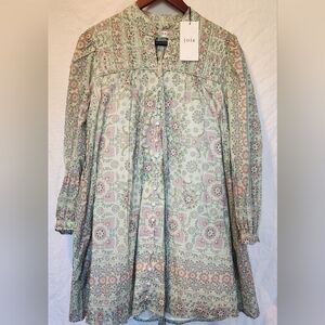 Joie Pleated Floral Mini Challensia Dress in Shale Green Multi, Size M NWT‎